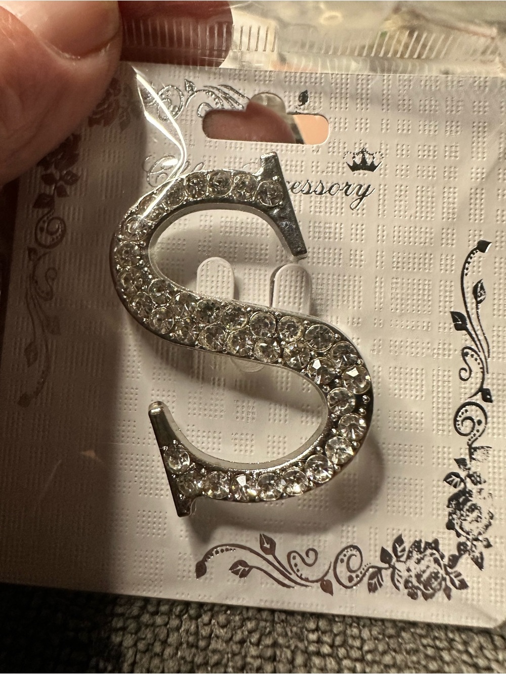 Crystal Rhinestone Letter S Brooch - Silver Sparkle